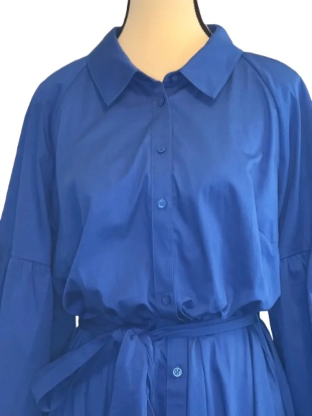 Kate Spade New York Stained Glass Blue Cotton Poplin Belted Maxi Shirt Dress XXL